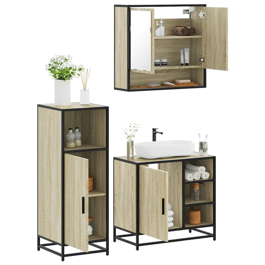 3 Piece Bathroom Furniture Set Sonoma Oak Engineered Wood