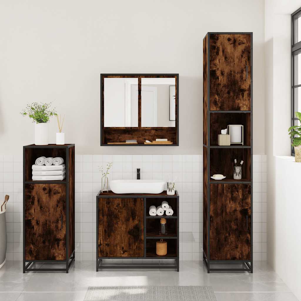 3 Piece Bathroom Furniture Set Smoked Oak Engineered Wood