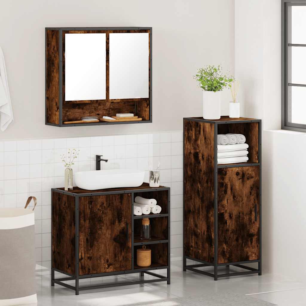 3 Piece Bathroom Furniture Set Smoked Oak Engineered Wood