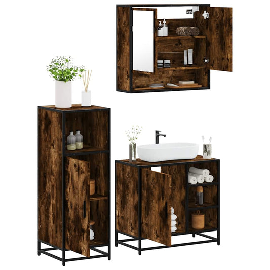 3 Piece Bathroom Furniture Set Smoked Oak Engineered Wood