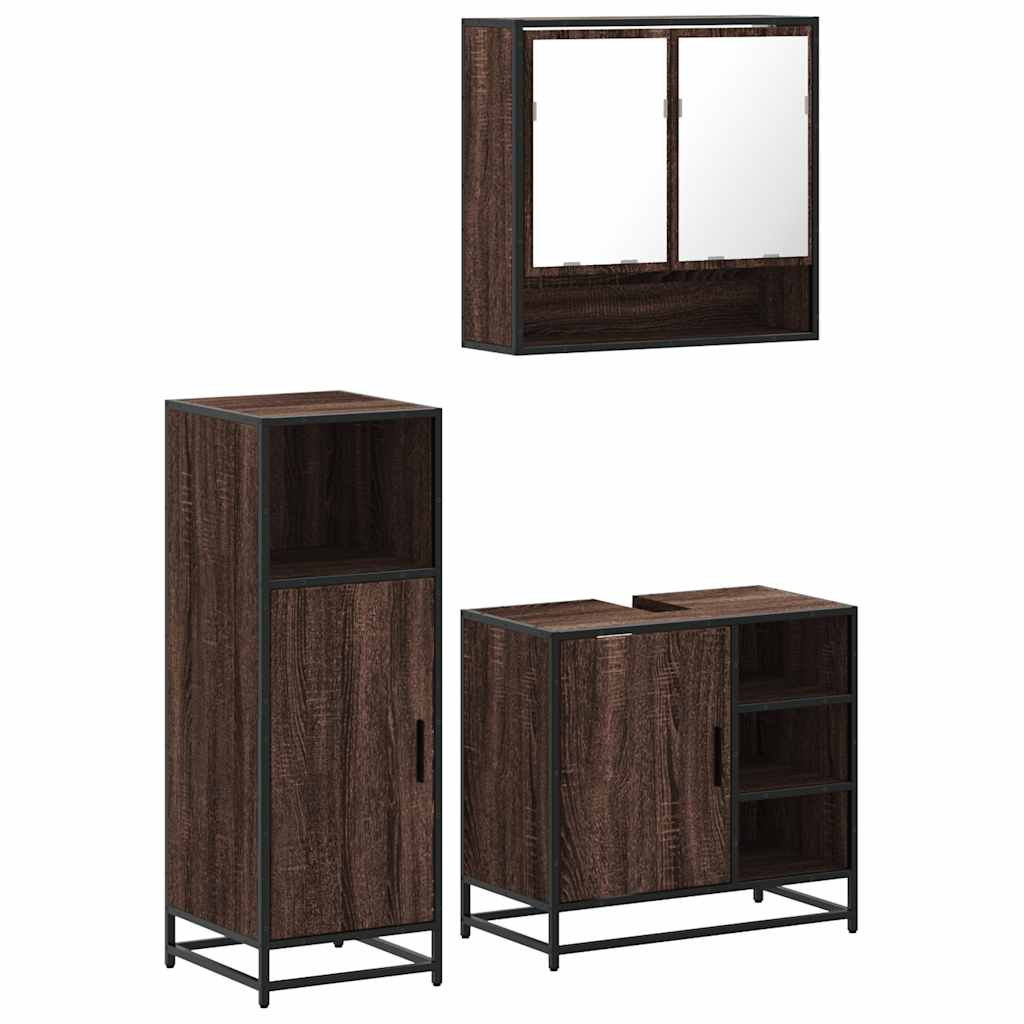 3 Piece Bathroom Furniture Set Brown Oak Engineered Wood