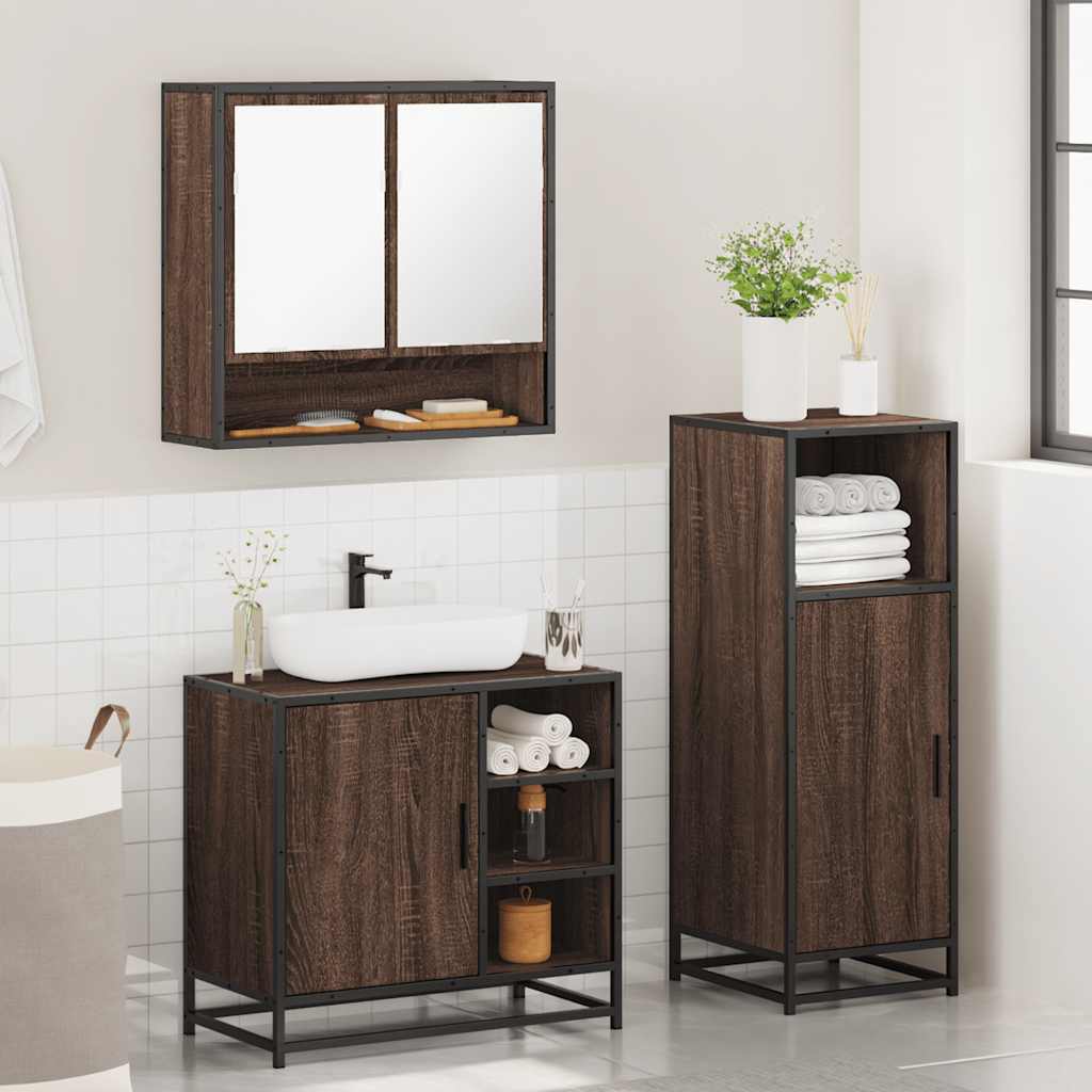 3 Piece Bathroom Furniture Set Brown Oak Engineered Wood