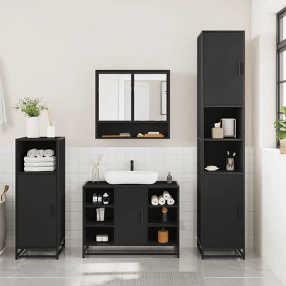 3 Piece Bathroom Furniture Set Black Engineered Wood