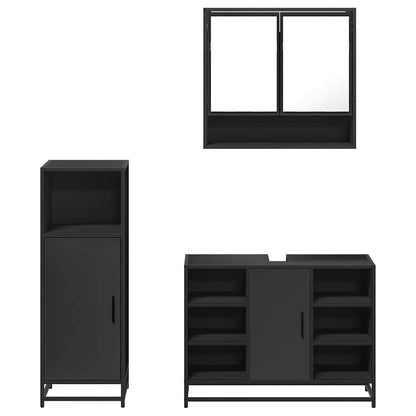 3 Piece Bathroom Furniture Set Black Engineered Wood