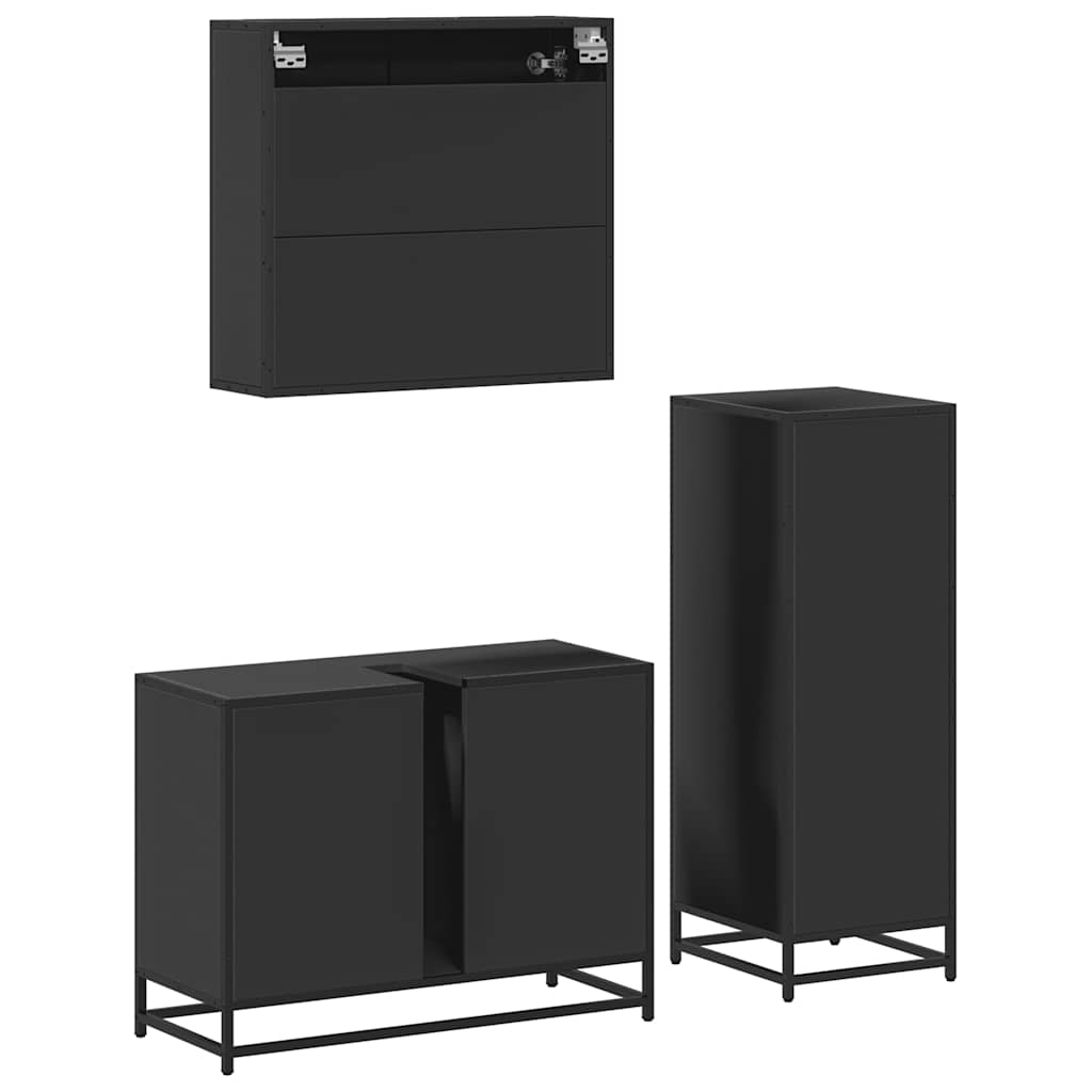 3 Piece Bathroom Furniture Set Black Engineered Wood