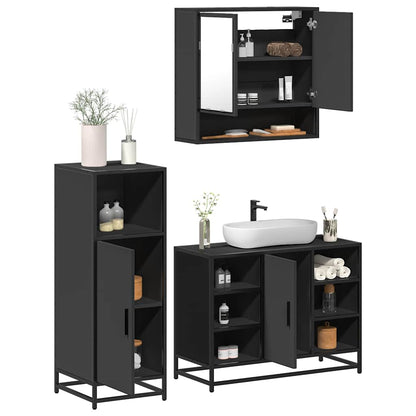 3 Piece Bathroom Furniture Set Black Engineered Wood