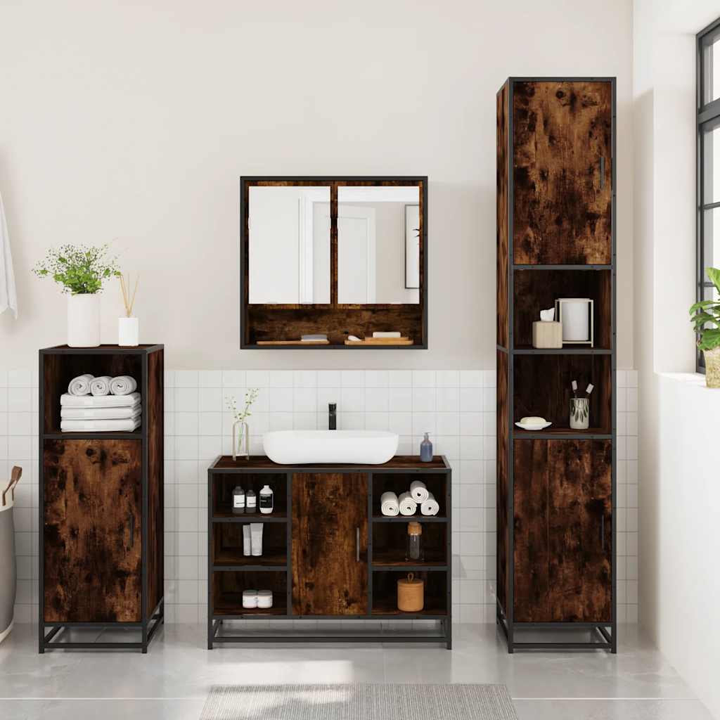 3 Piece Bathroom Furniture Set Smoked Oak Engineered Wood