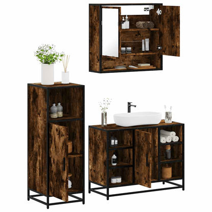 3 Piece Bathroom Furniture Set Smoked Oak Engineered Wood