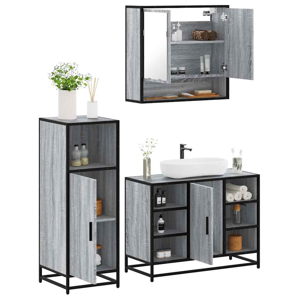 3 Piece Bathroom Furniture Set Grey Sonoma Engineered Wood