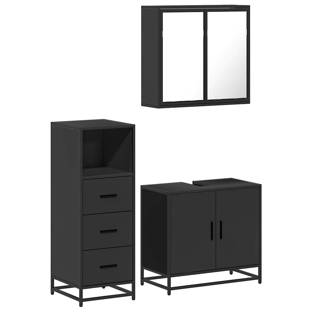 3 Piece Bathroom Furniture Set Black Engineered Wood