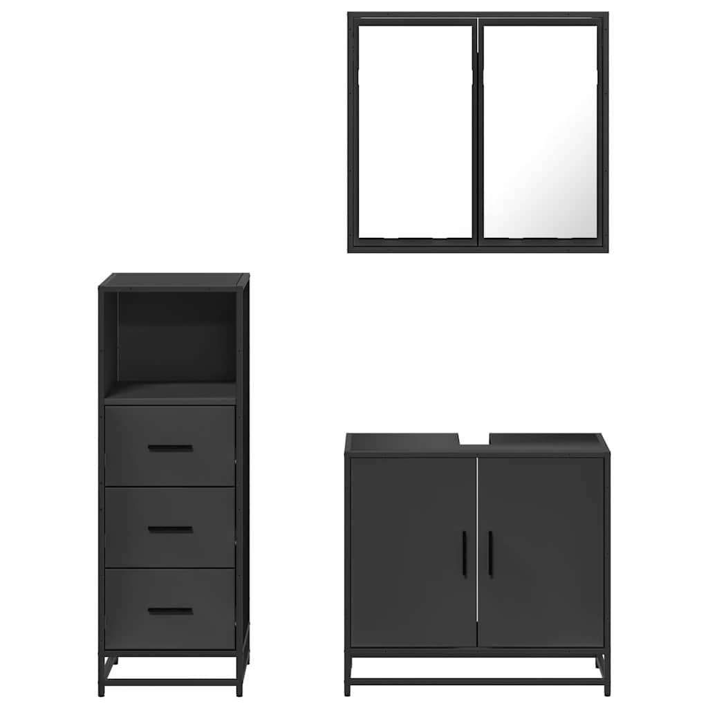 3 Piece Bathroom Furniture Set Black Engineered Wood