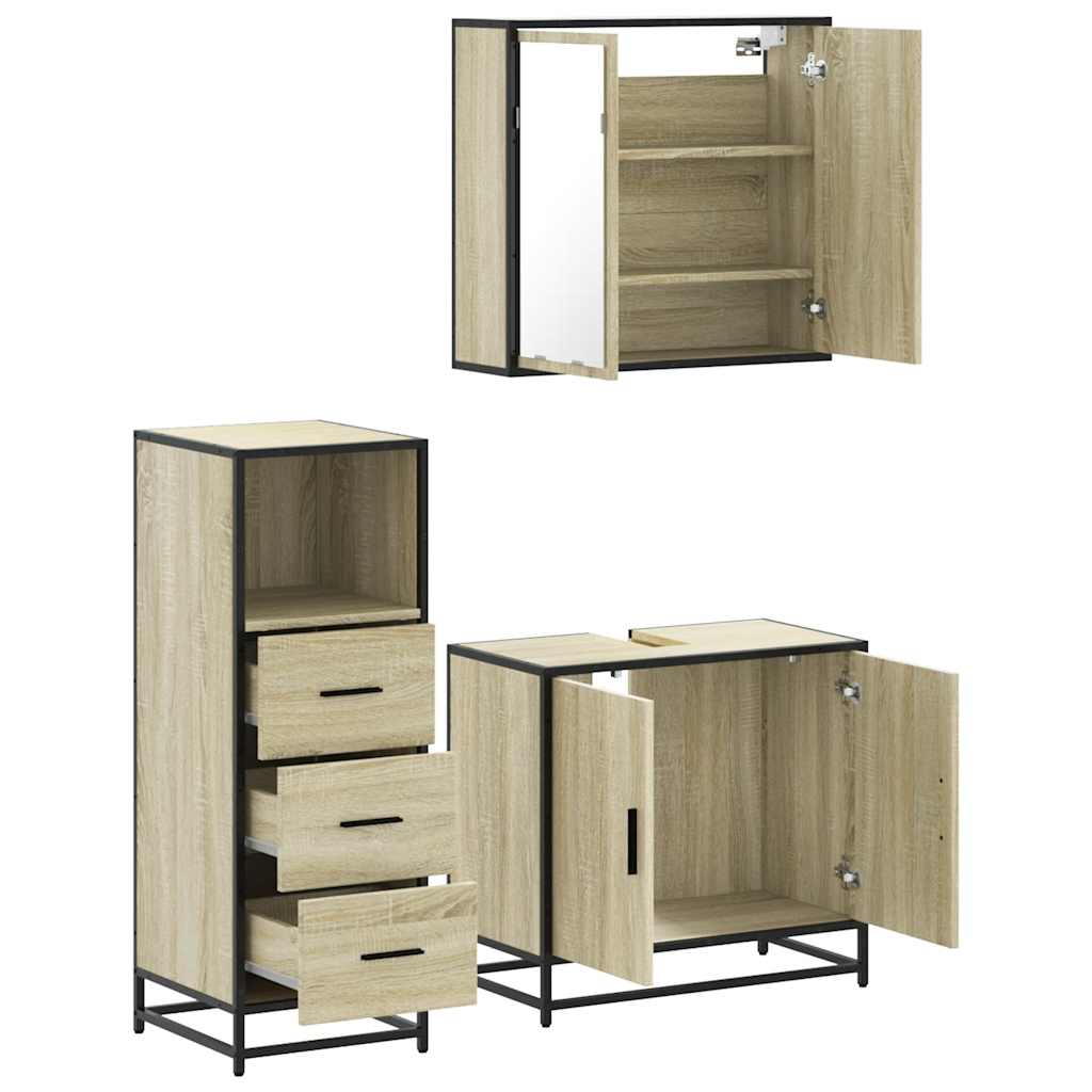 3 Piece Bathroom Furniture Set Sonoma Oak Engineered Wood