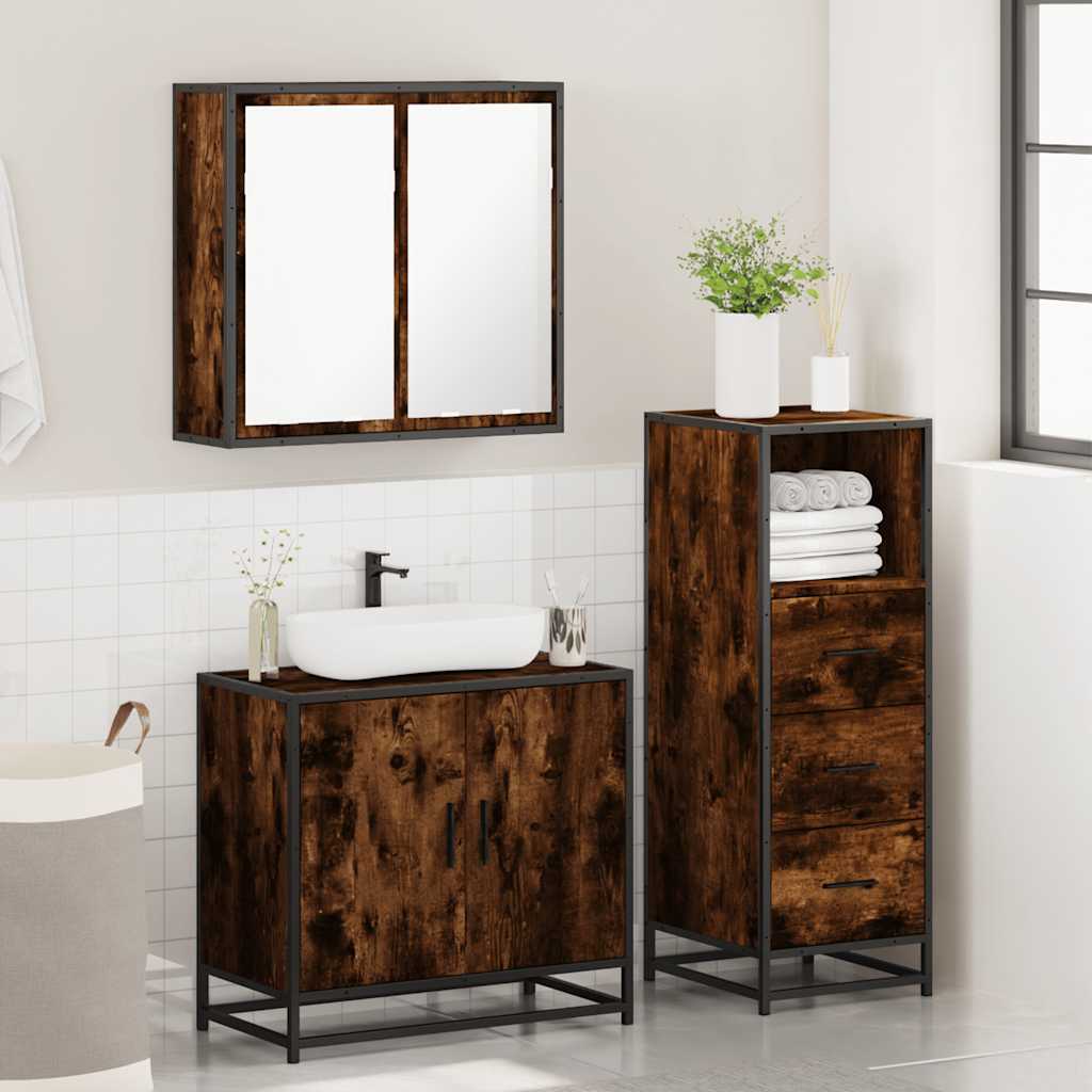 3 Piece Bathroom Furniture Set Smoked Oak Engineered Wood