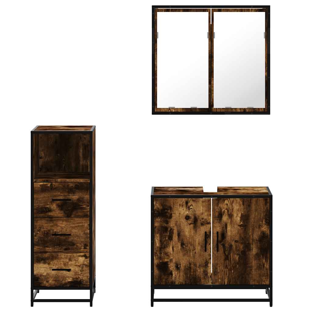 3 Piece Bathroom Furniture Set Smoked Oak Engineered Wood