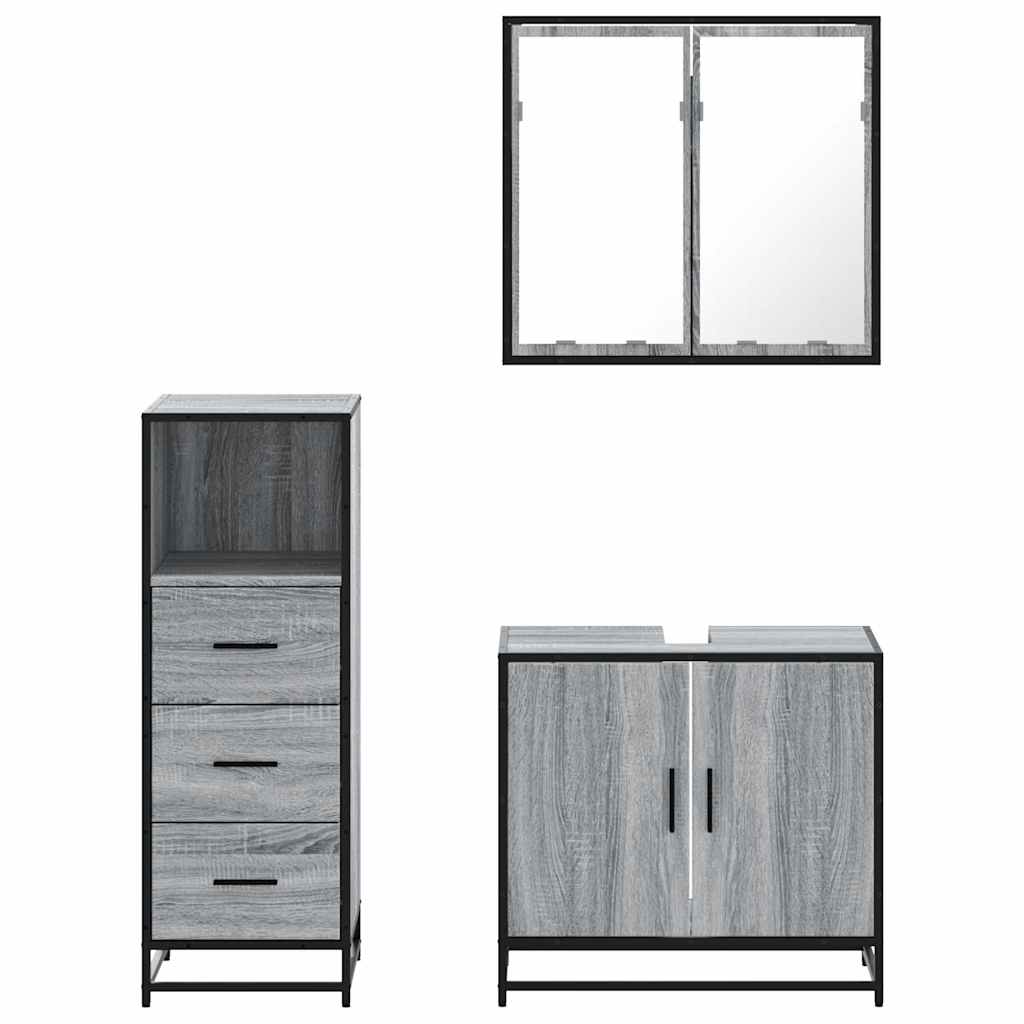 3 Piece Bathroom Furniture Set Grey Sonoma Engineered Wood