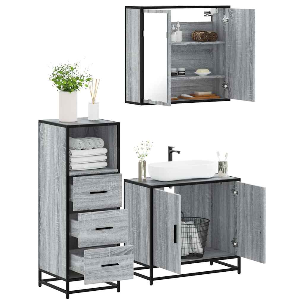 3 Piece Bathroom Furniture Set Grey Sonoma Engineered Wood