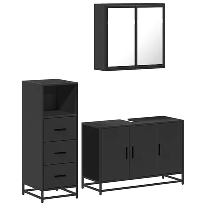 3 Piece Bathroom Furniture Set Black Engineered Wood