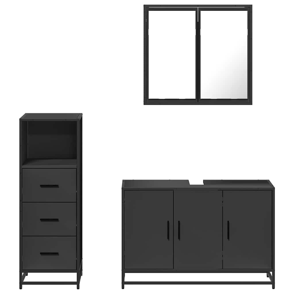 3 Piece Bathroom Furniture Set Black Engineered Wood