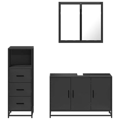 3 Piece Bathroom Furniture Set Black Engineered Wood