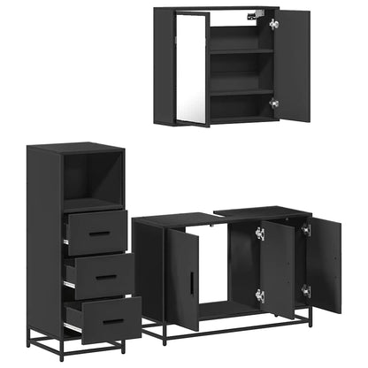 3 Piece Bathroom Furniture Set Black Engineered Wood