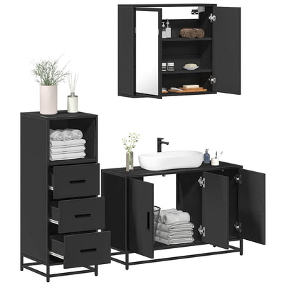 3 Piece Bathroom Furniture Set Black Engineered Wood