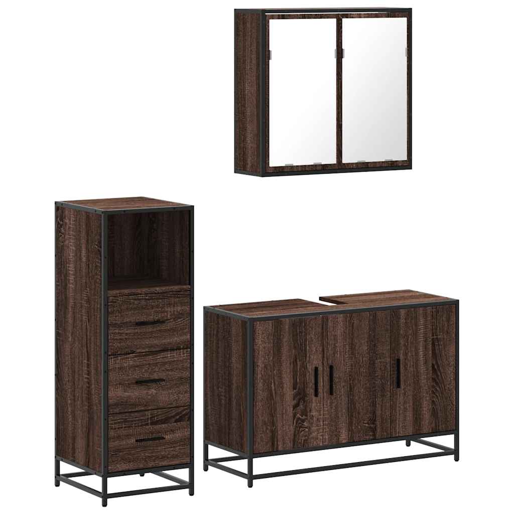 3 Piece Bathroom Furniture Set Brown Oak Engineered Wood