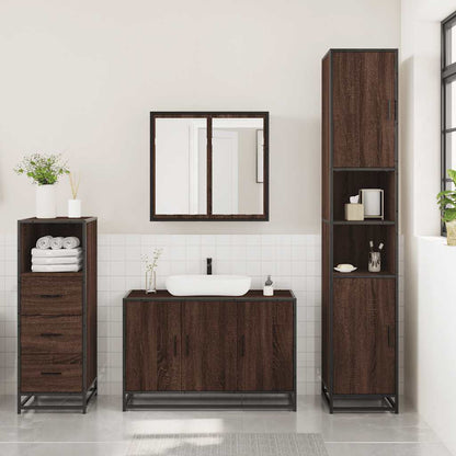 3 Piece Bathroom Furniture Set Brown Oak Engineered Wood