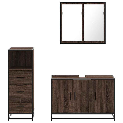 3 Piece Bathroom Furniture Set Brown Oak Engineered Wood