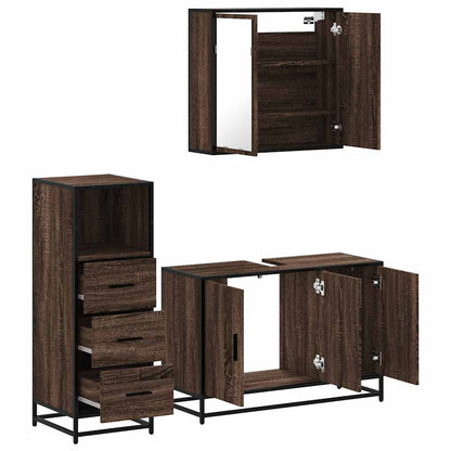 3 Piece Bathroom Furniture Set Brown Oak Engineered Wood