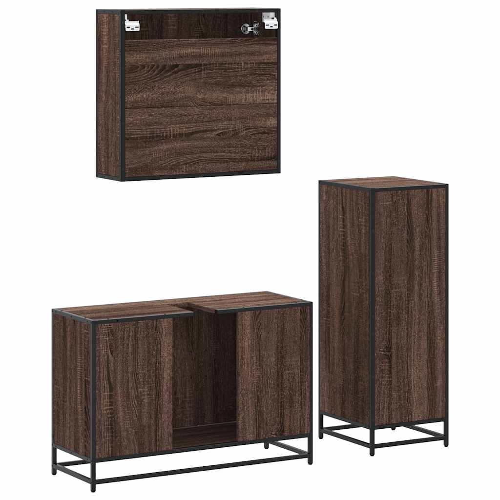 3 Piece Bathroom Furniture Set Brown Oak Engineered Wood