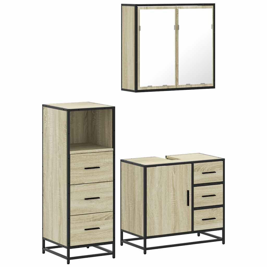 3 Piece Bathroom Furniture Set Sonoma Oak Engineered Wood