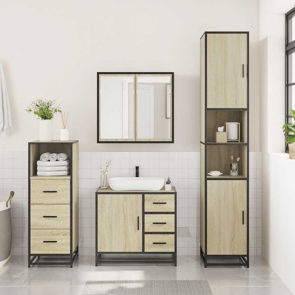 3 Piece Bathroom Furniture Set Sonoma Oak Engineered Wood