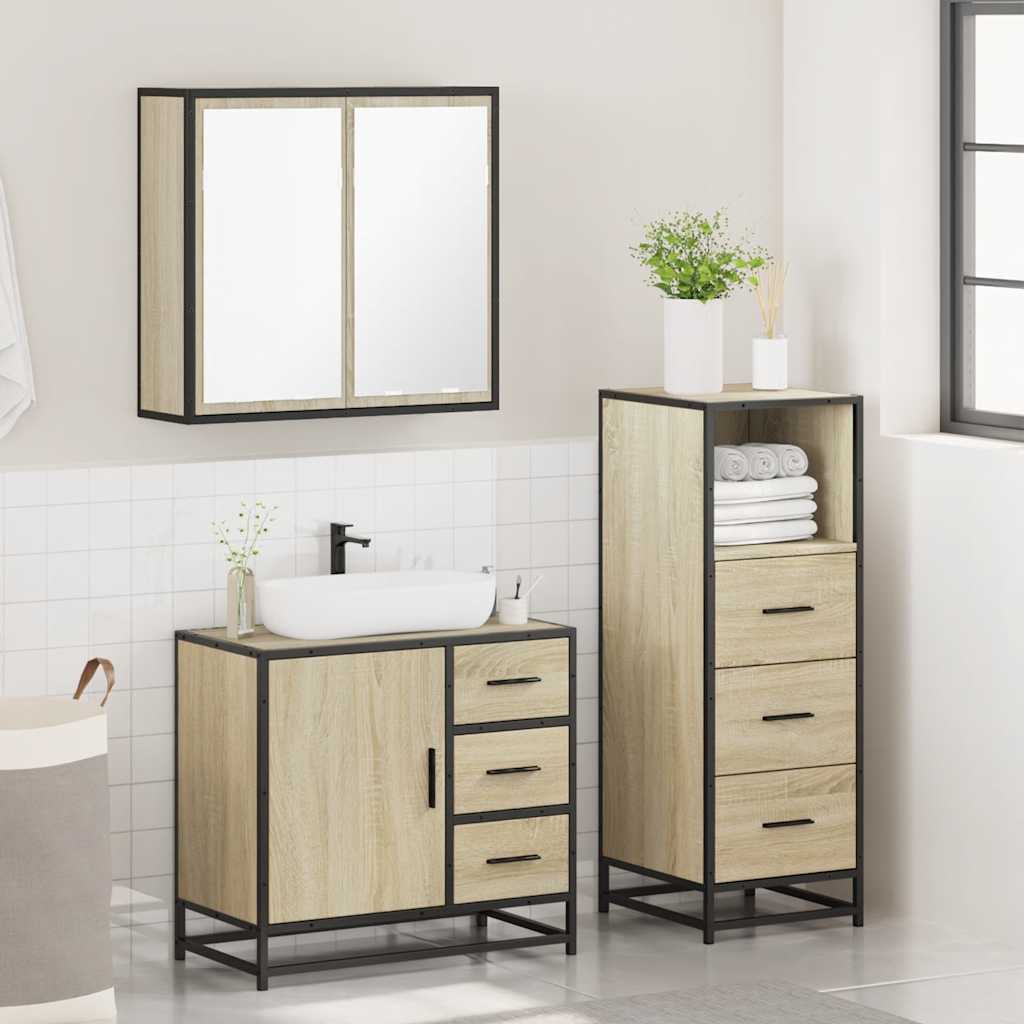 3 Piece Bathroom Furniture Set Sonoma Oak Engineered Wood