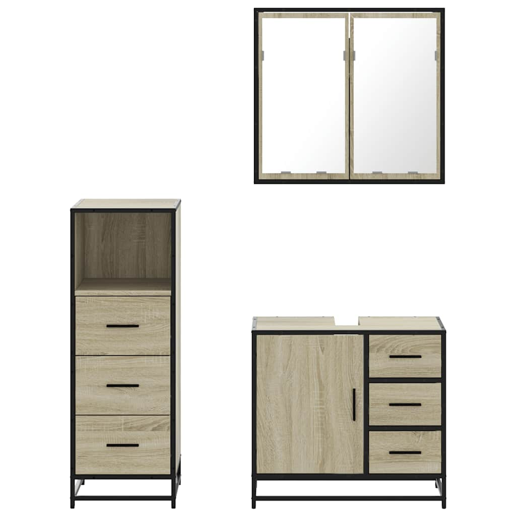 3 Piece Bathroom Furniture Set Sonoma Oak Engineered Wood