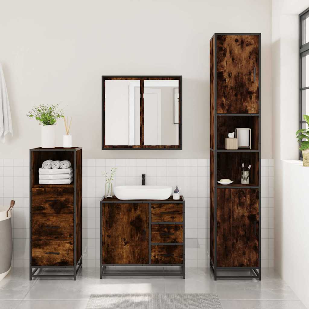 3 Piece Bathroom Furniture Set Smoked Oak Engineered Wood