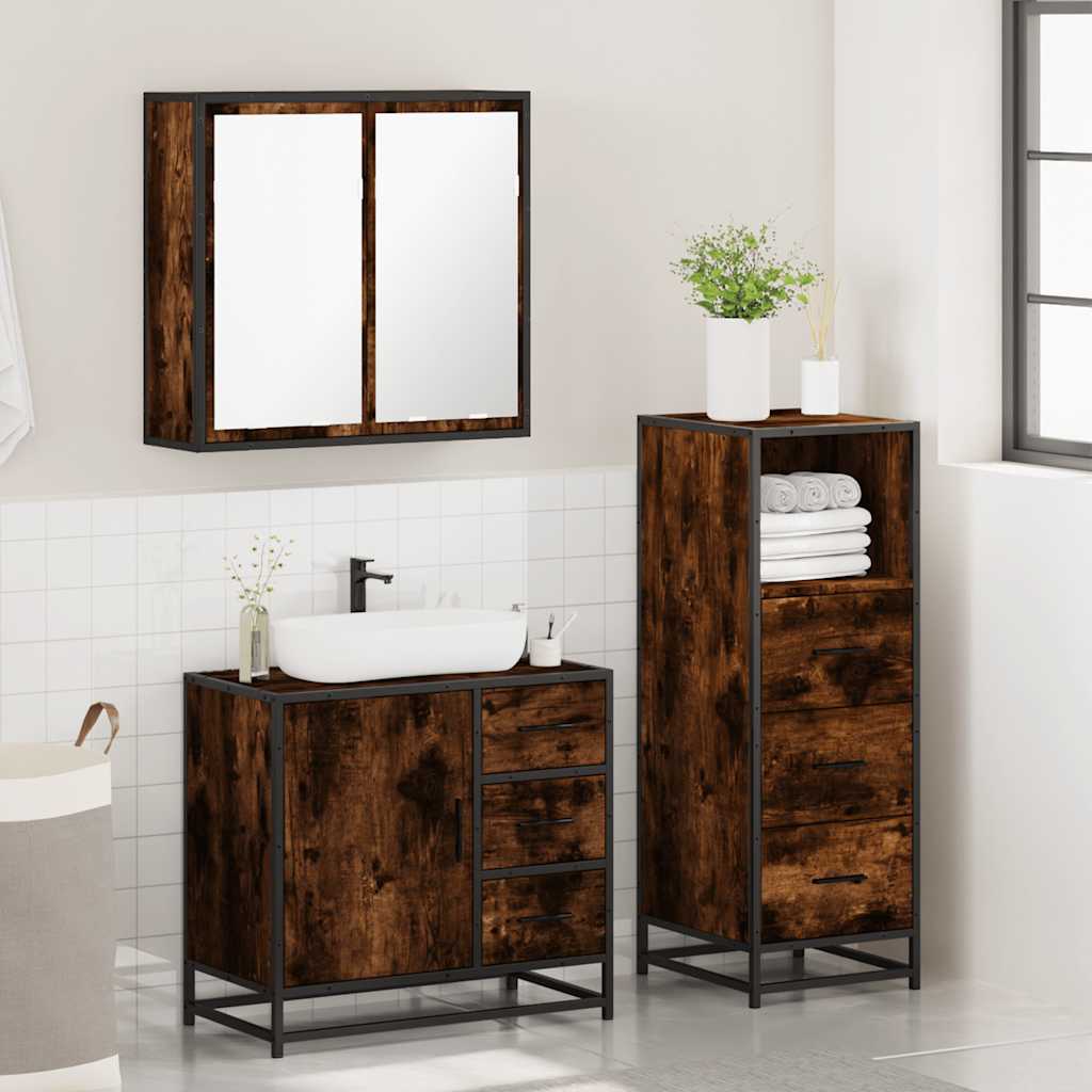 3 Piece Bathroom Furniture Set Smoked Oak Engineered Wood