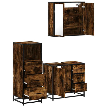 3 Piece Bathroom Furniture Set Smoked Oak Engineered Wood