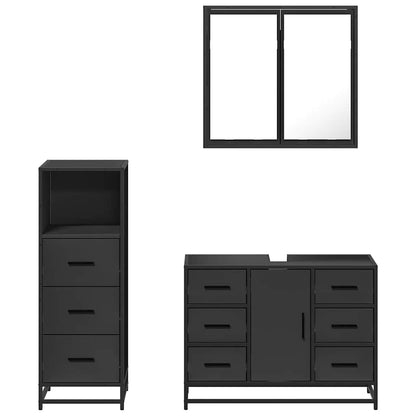 3 Piece Bathroom Furniture Set Black Engineered Wood