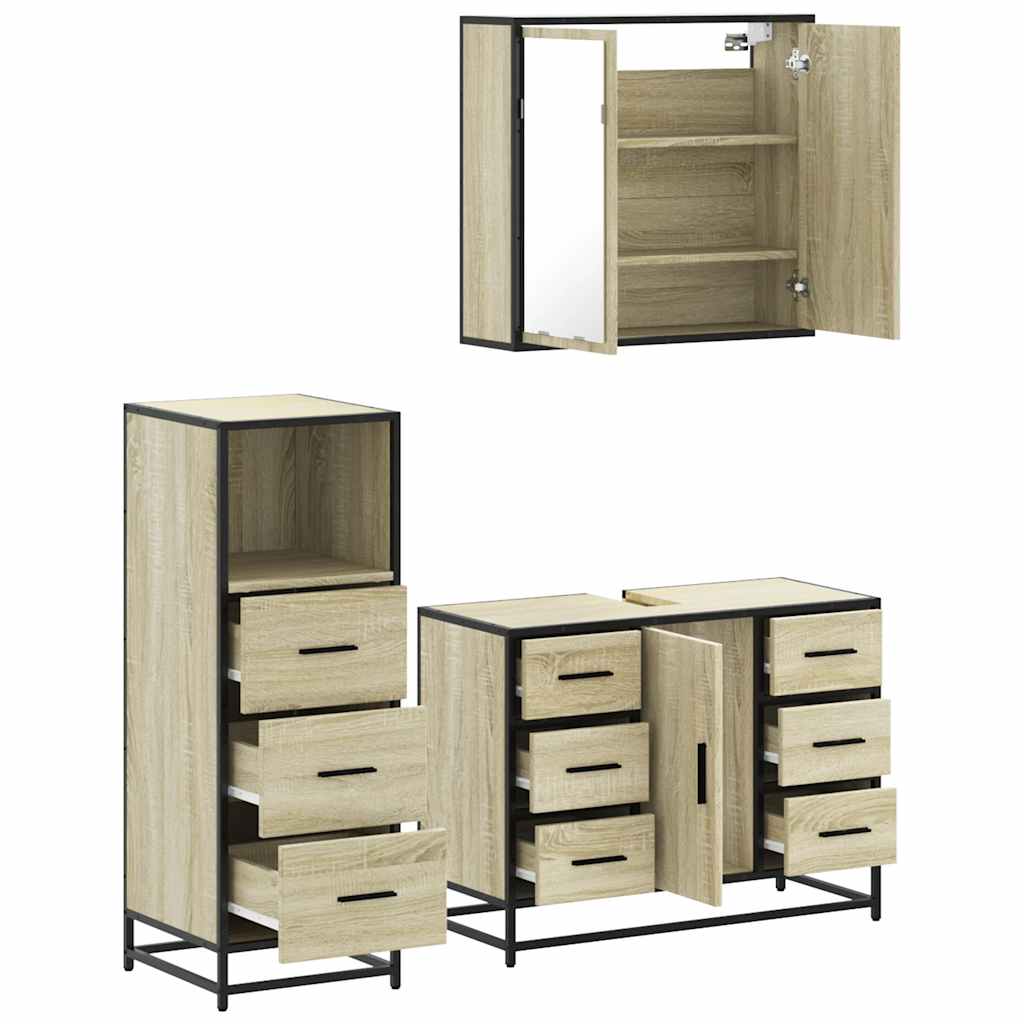 3 Piece Bathroom Furniture Set Sonoma Oak Engineered Wood