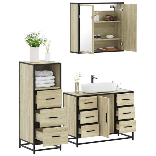 3 Piece Bathroom Furniture Set Sonoma Oak Engineered Wood