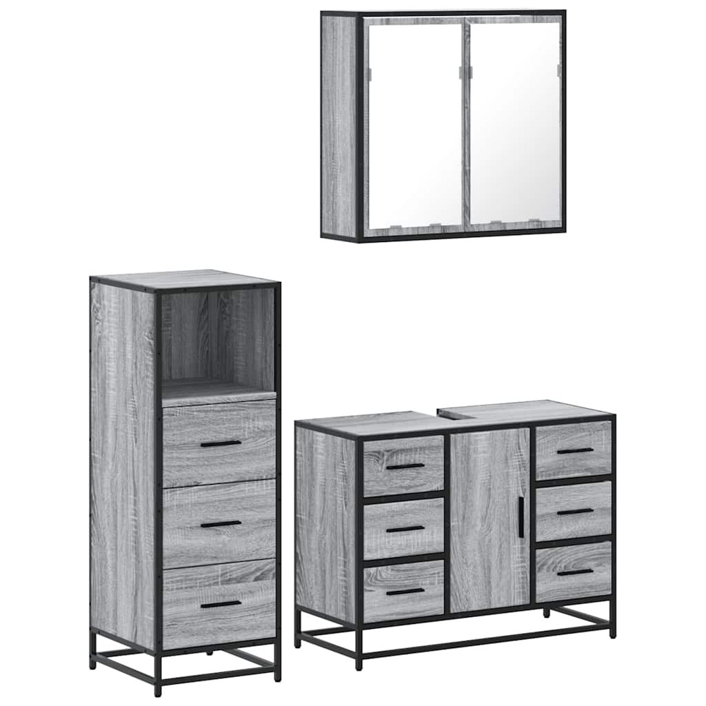 3 Piece Bathroom Furniture Set Grey Sonoma Engineered Wood