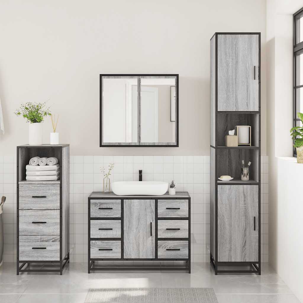 3 Piece Bathroom Furniture Set Grey Sonoma Engineered Wood