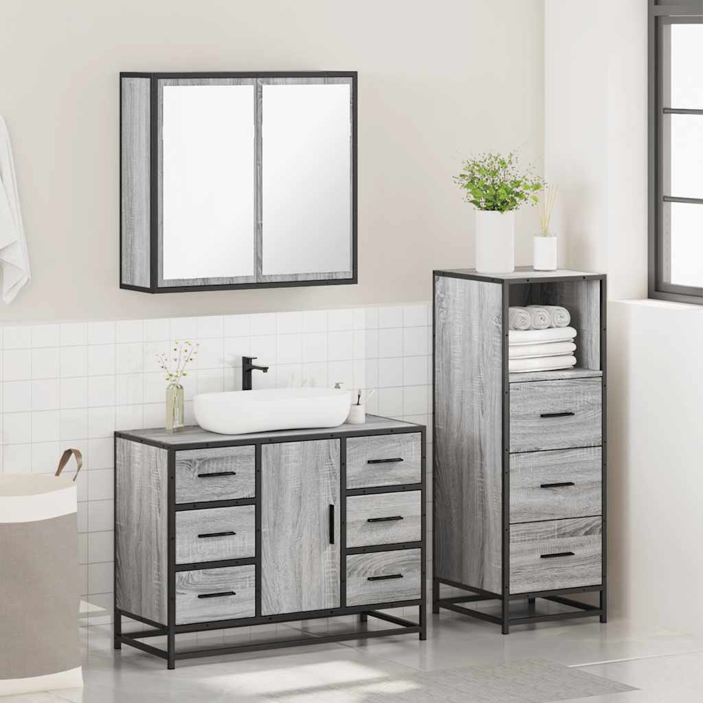 3 Piece Bathroom Furniture Set Grey Sonoma Engineered Wood