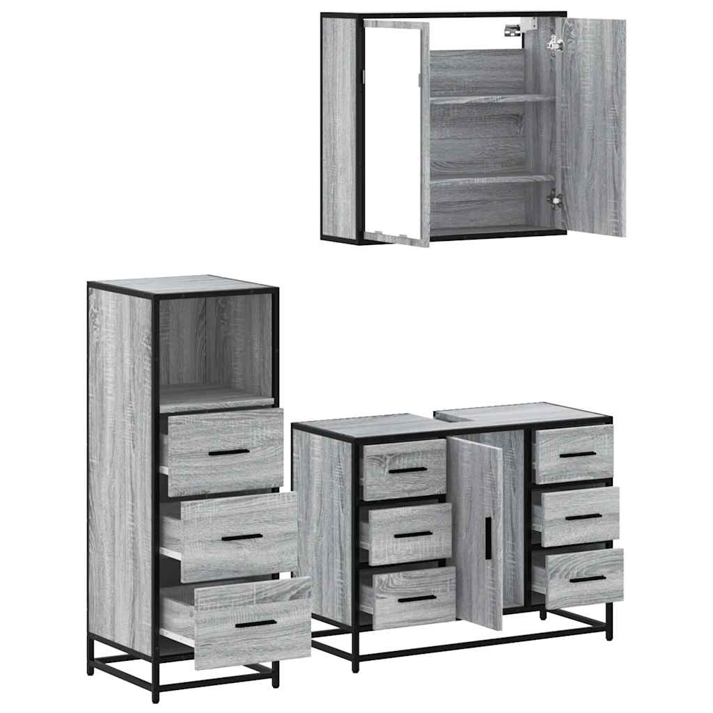 3 Piece Bathroom Furniture Set Grey Sonoma Engineered Wood