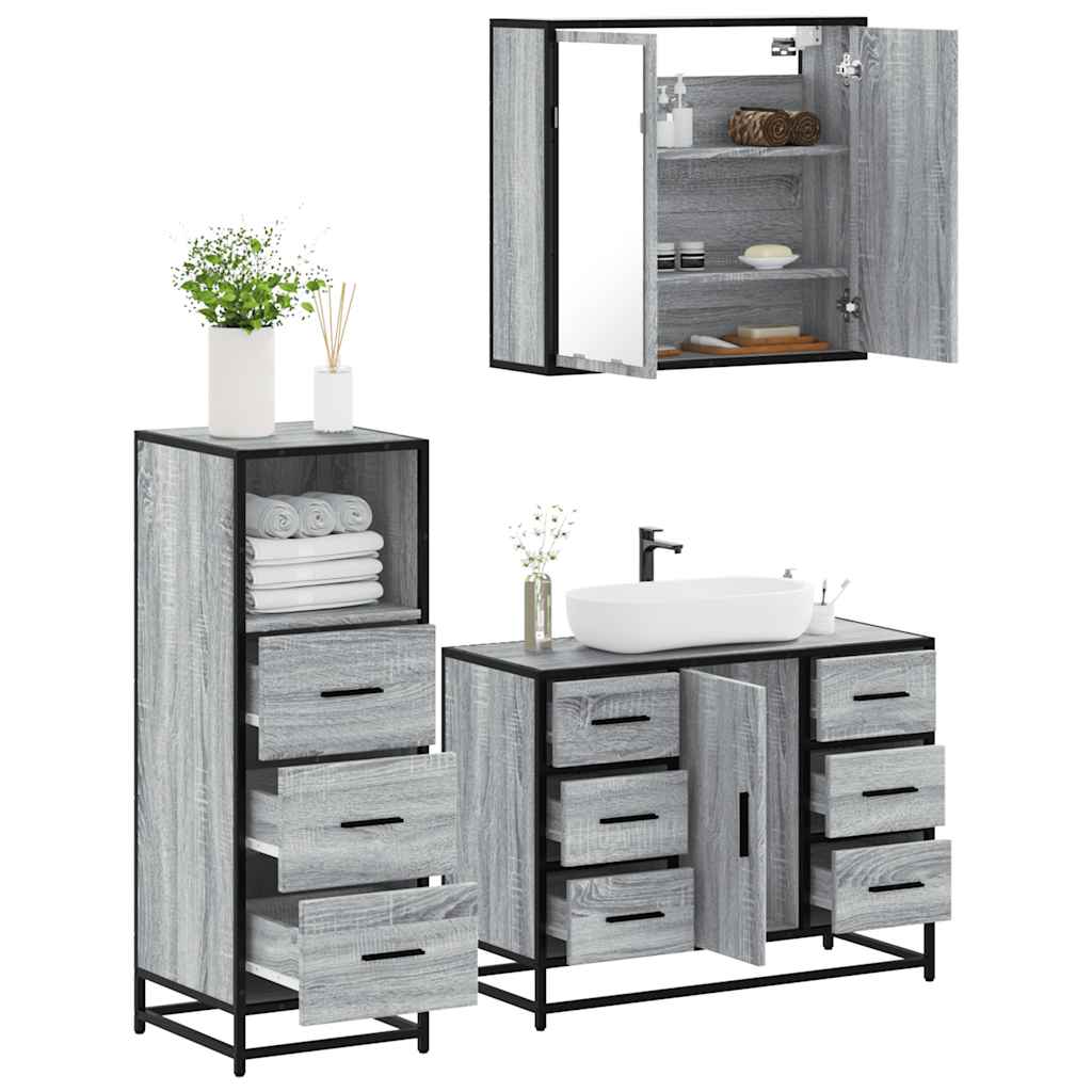 3 Piece Bathroom Furniture Set Grey Sonoma Engineered Wood