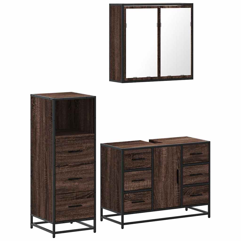 3 Piece Bathroom Furniture Set Brown Oak Engineered Wood