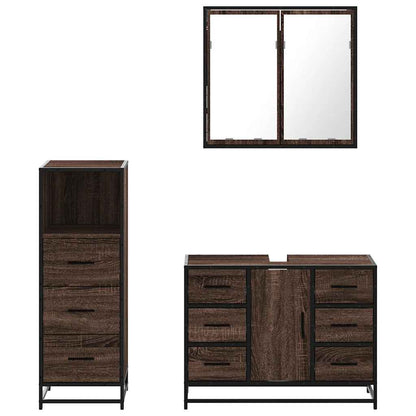 3 Piece Bathroom Furniture Set Brown Oak Engineered Wood