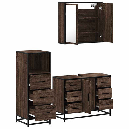 3 Piece Bathroom Furniture Set Brown Oak Engineered Wood