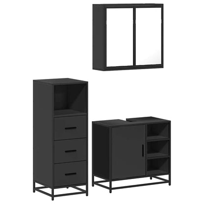 3 Piece Bathroom Furniture Set Black Engineered Wood