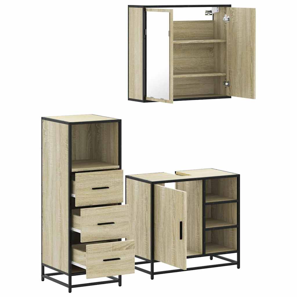 3 Piece Bathroom Furniture Set Sonoma Oak Engineered Wood